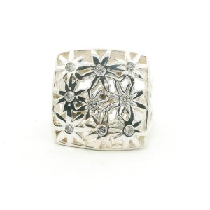 Anillo Diseño Moderno Flores Plata 925 Cubics
