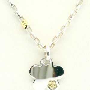 Conjunto Dije Flor Y Cadena Plata 925 Oro 18k