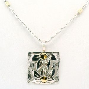 Collar Moderno Dije Y Cadena Plata 925 Oro 18k Flores