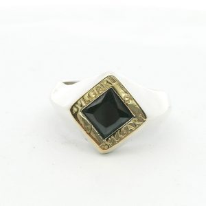 Anillo Moderno Plata 925 Y Oro 18k Rombo Onix