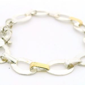 Pulsera Moderna Plata 925 Y Oro 18k Ovalada 9,6 Gr