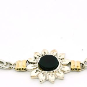 Pulsera Moderna Plata 925 Oro 18k Flor De Onix