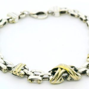 Pulsera Moderna Plata Y Oro 2 Lineas Combinada 15,1 Gr