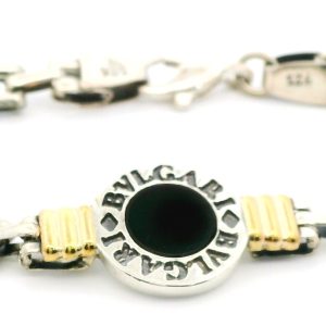 Pulsera Moderna Plata 925 Y Oro 18k Onix Estilo Bulgari