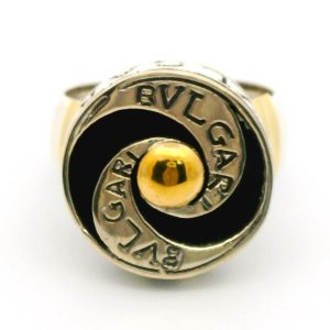 Anillo Moderno Bulgari Plata 925 Oro 18k Onix Redondo
