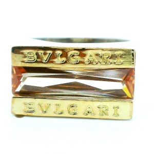 Anillo Moderno Plata 925 Y Oro Topacio Baguette Bulgari