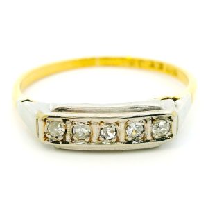 Anillo Cintillo Antiguo Oro 18k Platino Brillantes 0,10 Ct