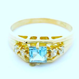 Anillo Moderno Oro 18k Topacio Zafiros Blancos