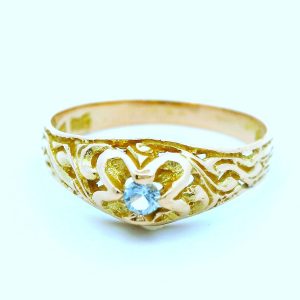 Anillo Solitario Antiguo Oro 18k Trabajado Topacio Central