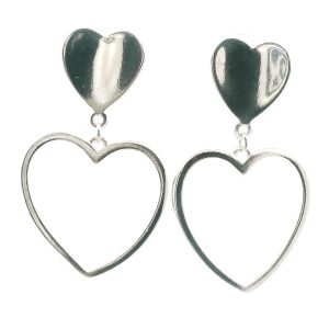 Par De Aros Modernos Plata 925 Pendientes Corazones