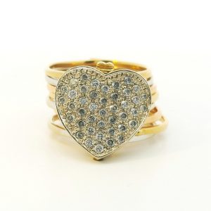 Anillo Brazalete Moderno Corazon Oro 18k Zafiros Blancos