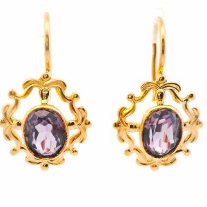 Par De Aros Rusos Pendientes Oro Zafiros Rosas Naturales