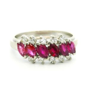Anillo Moderno Platino 950 Rubies Naturales Brillantes 1 Ct
