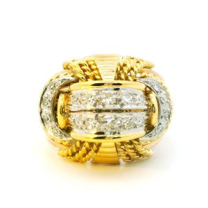 Gran Anillo Europeo ORO 18k Platino 950 Brillantes Bombe