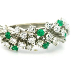 Gran Anillo Platino 950 Pave Brillantes Y Esmeraldas