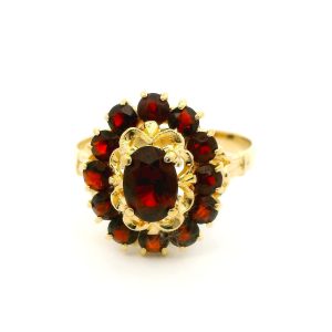 Anillo Roseta Antigua Oro 18k Granates