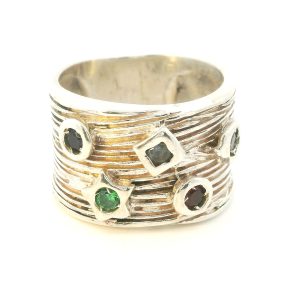 Anillo Diseño Plata 925 Rubie-esmeralda-zafiro-topacio