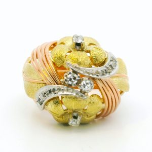 Anillo Diseño Año 50 Oro 18k Platino Brillantes Floral