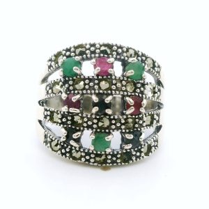 Anillo Diseño Protugues Plata 925 Rubies-esmeraldas-zafiros