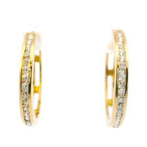 Par De Aros Argollas Oro 18k Zafiros Blancos 20 Mm