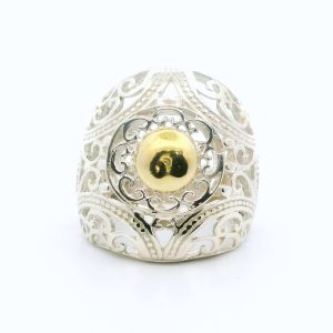 Anillo Cupula Calado Plata 925 Y Oro 18k Macizo