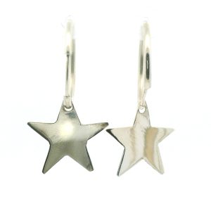 Par De Aros Diseño Plata 925 Argollas Con Estrellas