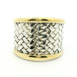 Anillo Moderno Plata 925 Maciza Oro 18k Tejido