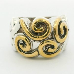 Anillo Diseño Plata 925 Y Oro 18k Macizo Olas