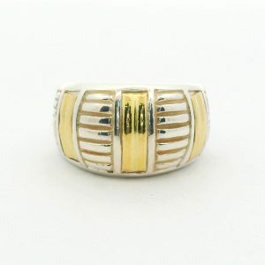 Anillo Moderno Plata 925 Maciza Y Oro 18k Lineas