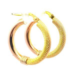 Par De Aros Argollas Trabajadas Oro 18k 21 Mm Combinadas