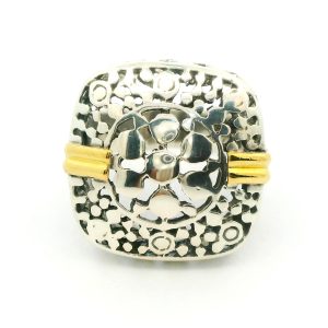 Anillo Plata 925 Y Oro 18k Cuadrado Calado