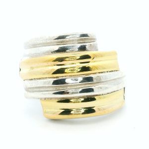 Anillo Moderno Plata 925 Y Oro 18k Macizo 8 Lineas