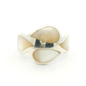 Anillo Moderno Diseño Plata 925 Maciza Gotas De Nacar
