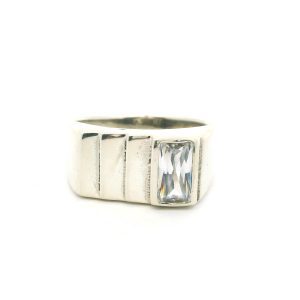 Anillo Chevallier Moderno Plata 925 Maciza Baguette Cubic