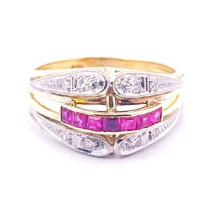 Anillo Moderno Oro 14k Macizo Brillantes Rubies Naturales