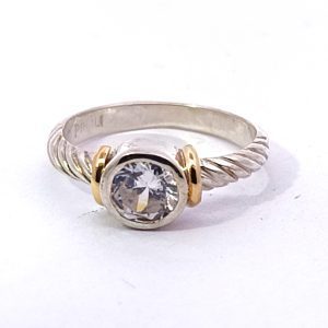 Anillo Solitario Moderno Plata 925 Y Oro 18k Cubic 1 Kilate