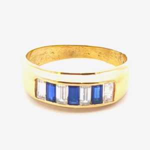 Anillo Medio Sinfin Oro 18k Macizo Zafiros Azules Y Blancos