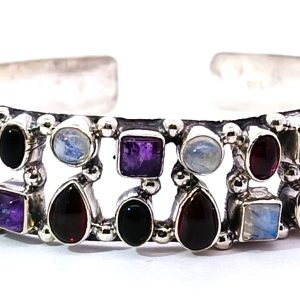 Pulsera Rigida Ajustable Multigemas Plata 925 Maciza