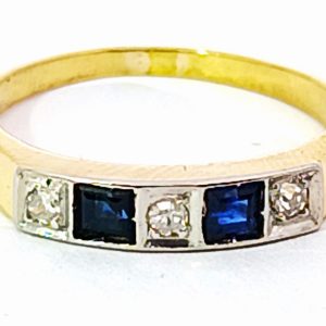 Anillo Art Deco Oro 18k Macizo Brillantes Zafiros