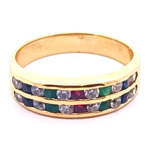 Anillo Medio Sinfin Doble Oro 18k Zafiros Esmeraldas Rubies