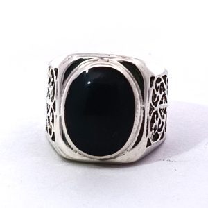 Anillo Moderno Calado Plata 925 Onix Oval