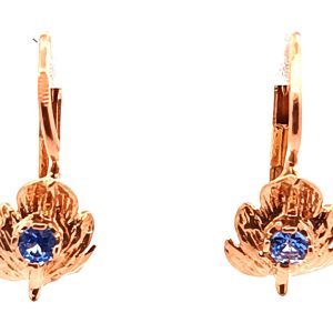 Par De Aros Antiguos Oro 18k Hojas Topacio Azul