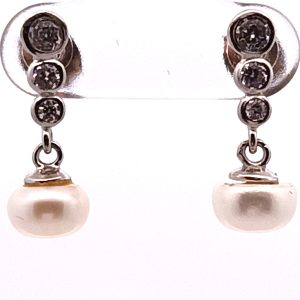 Par De Aros Modernos Pendientes Plata 925 Cubic Perlas