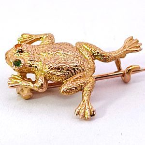 Broche Prendedor Antiguo Rana Oro 18k Esmeraldas