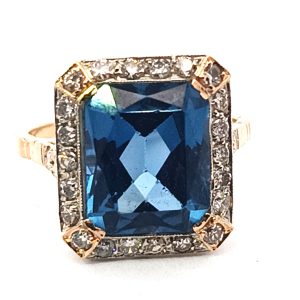 Anillo Antiguo Frances Oro 18k Topacio Azul Zafiros BLANCOS