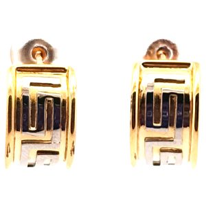 Par De Aros Modernos Oro 18k Combinados Guarda Griega