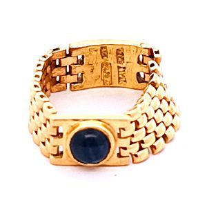 Anillo Moderno Oro 18k Malla 5 Lineas Zafiro Cabullon
