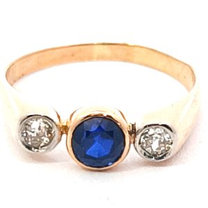 Anillo Tricillo Frances Oro 18k Brillantes Zafiro Azul