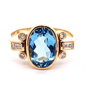Anillo H Stern Original Oro 18k Agua Marina Brillantes