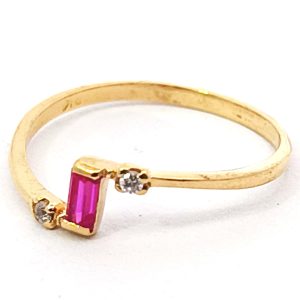 Anillo Moderno Solitario Oro 18k Rubie Baguet Zafiro Blanco